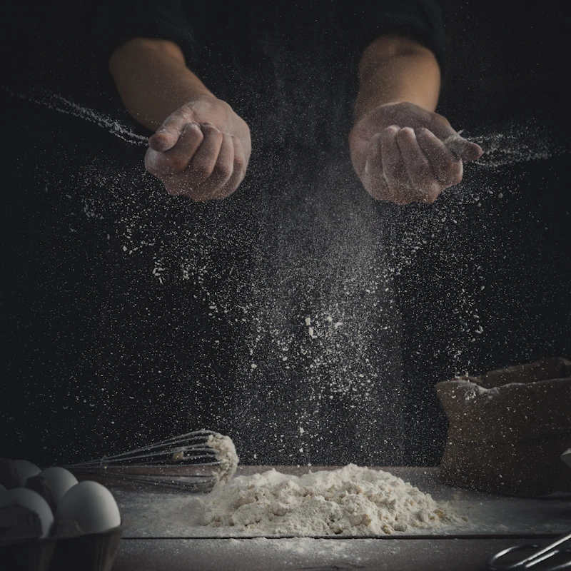 Flour and eggs on the bench