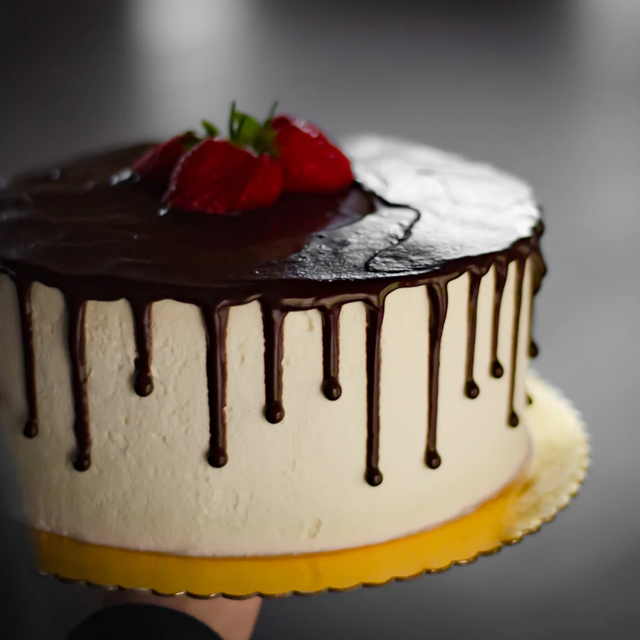 A cake topped with strawberries